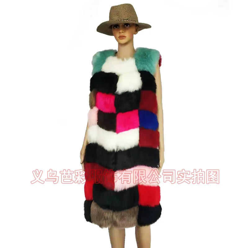 2021 Autumn and Winter European and American Foreign Trade Multi-color Splicing Fur Vest Female, Warm Mink Fur Vest