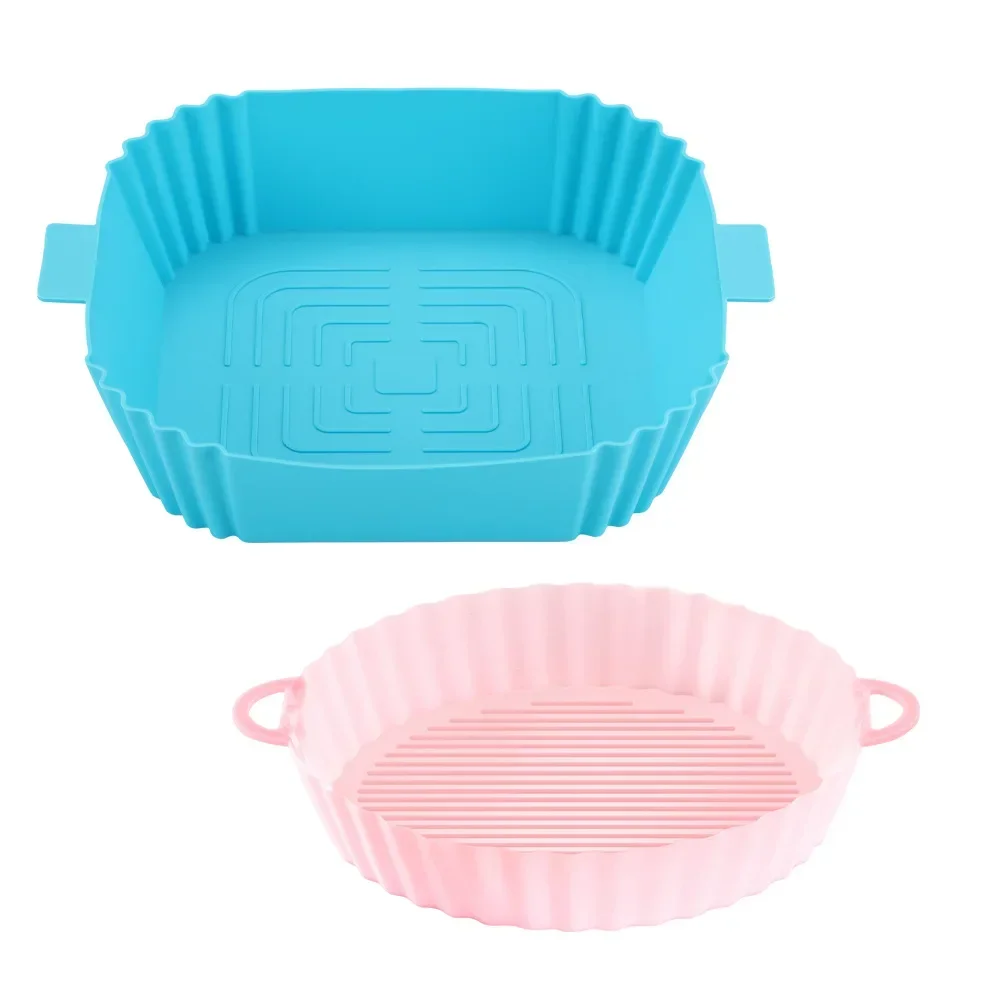 

2Pcs Air Fryer Silicone Basket Silicone Mold Airfryer Oven Baking Tray Pizza Fried Chicken Basket Reusable Pan Liner Accessories