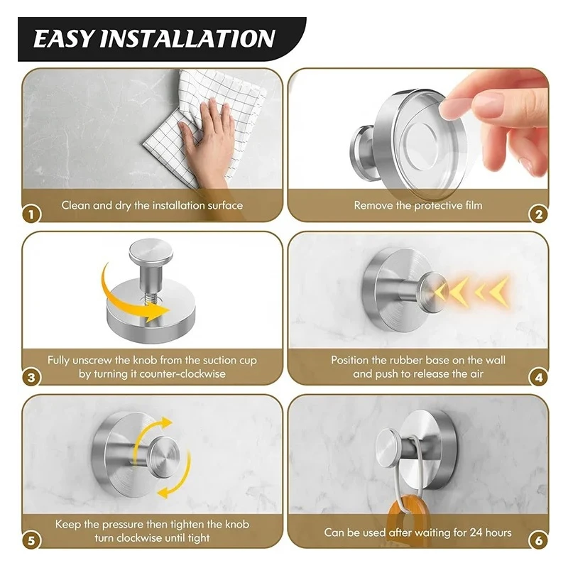 4pcs Heavy Duty Suction Cup Hooks for Shower, Bathroom, and Kitchen - No Drill Wall Mounted Towel Hooks with Vacuum Technology view 6