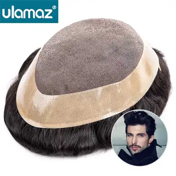 Feine Mono-Kapillarprothese für Herren, langlebig, Herren-Perücke, 15,2 cm, Echthaar-Toupet-Perücke für Männer, natürliches Haarersatzsystem