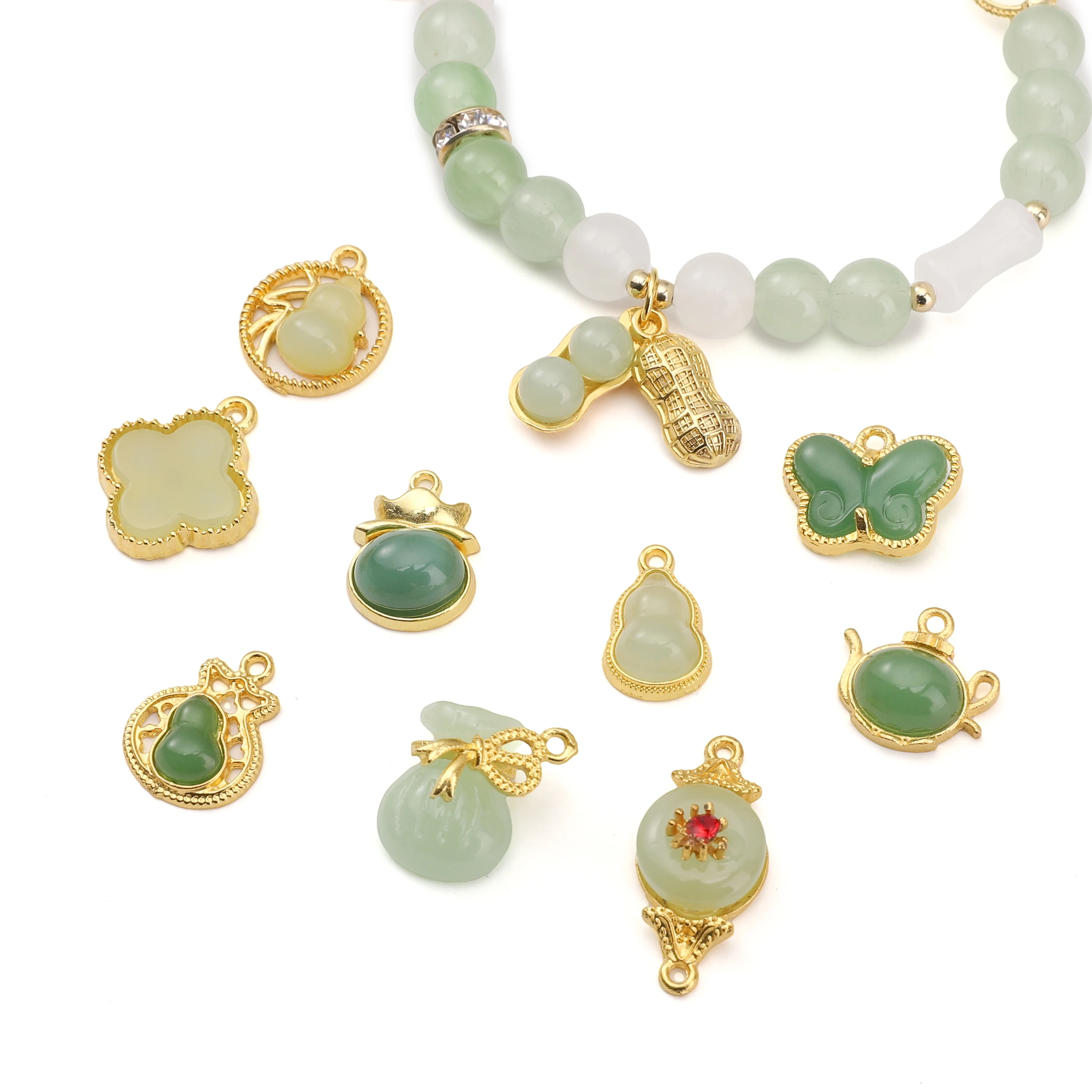 2 Stück Legierungs-Glaskettenanhänger in Jade-Optik für Schmuckherstellung DIY Armband Halskette Ohrringe Zubehör – Detail 1