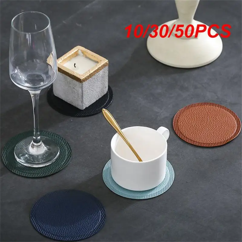 10/30/50PCS Table Mat Pu Leather 10cm Minimalist Modern Minimalist Home Decoration Round Coaster Heat Resistant Mat