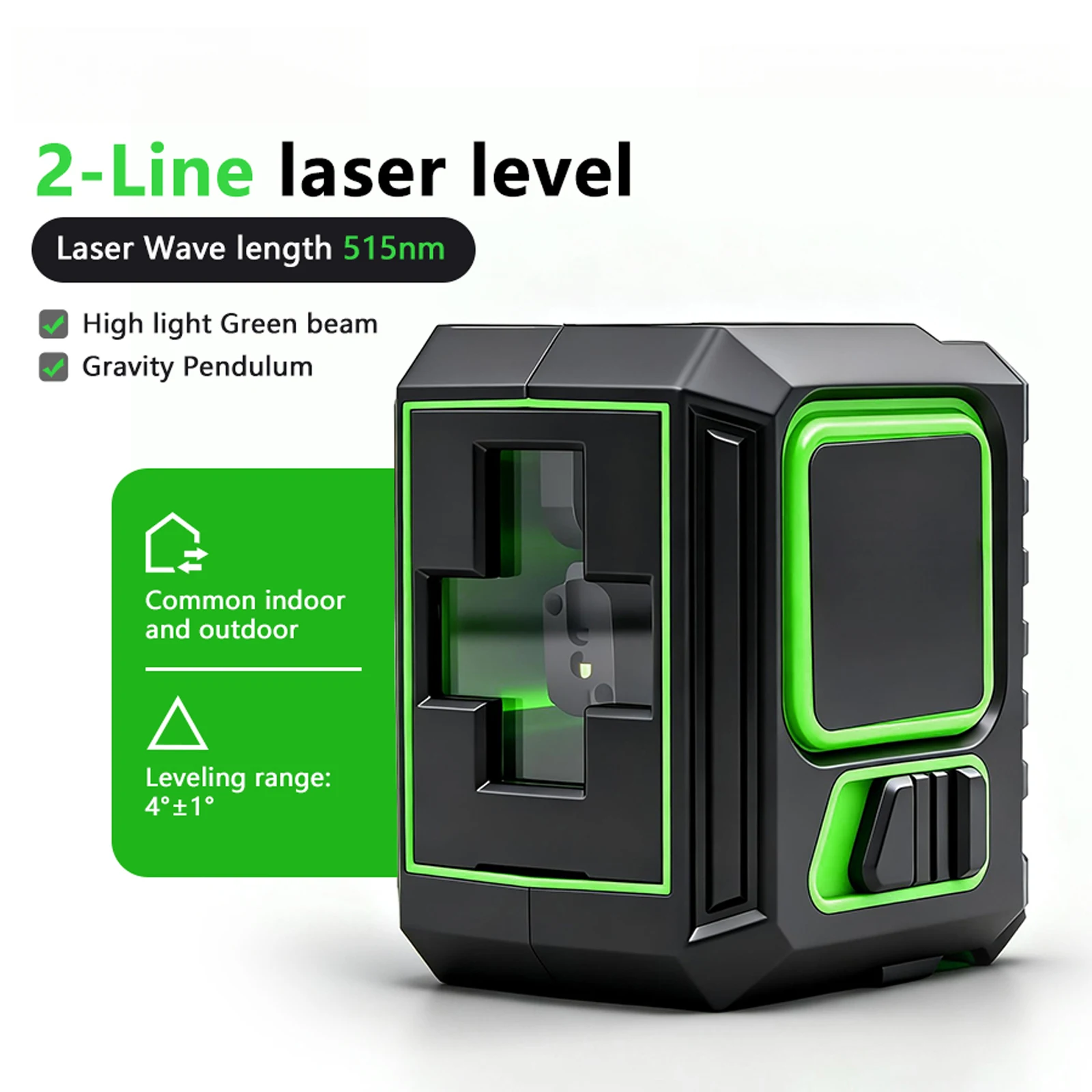 

2-Line Green Self-Leveling Tool Portable Line Generator with Bracket Precision 2mm/5m Level Laser Vertical & Horizontal Lase