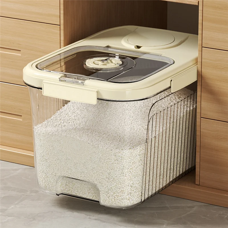 

Rice Container, Rice Storage Box Plastic Food Tip Sealed Proof For Kitchen Easy Install Easy To Use