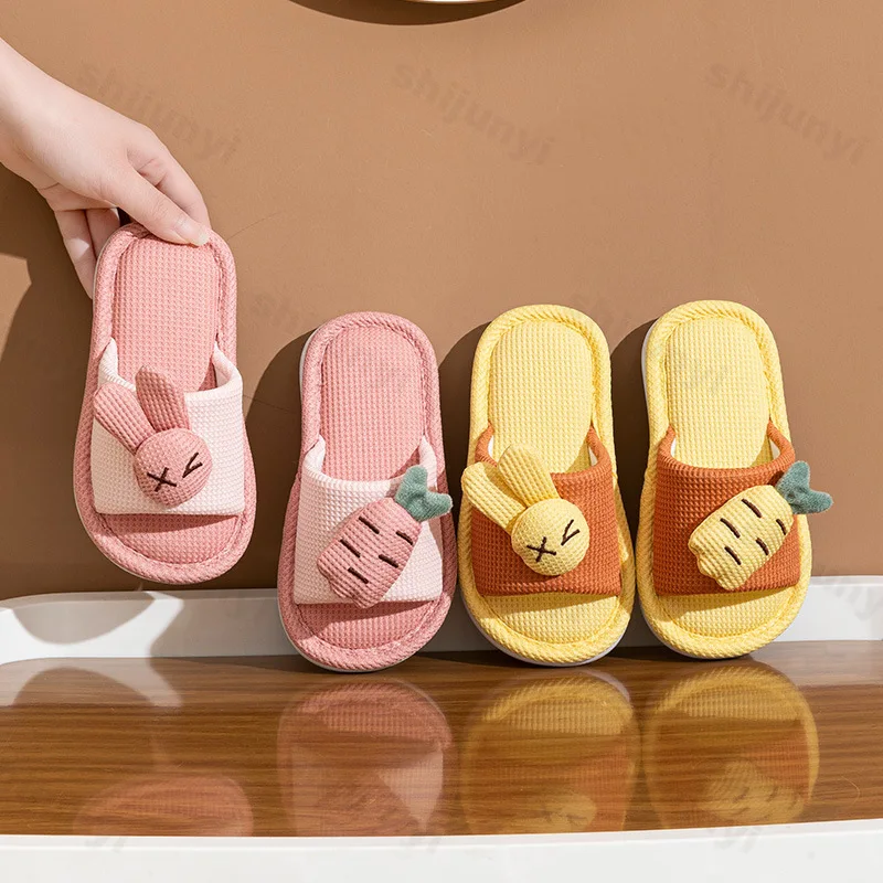 

Children Indoor Rabbit Cotton Linen Slippers Anti-slip Cartoon Slippers 2025 Linen Floor Shoes Indoor Breathable Home Slippers