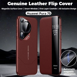 Custodia Flip Cover in vera pelle per HUAWEI Pura 70 Pro Ultra Smart View Wake Sleep Call ID Display