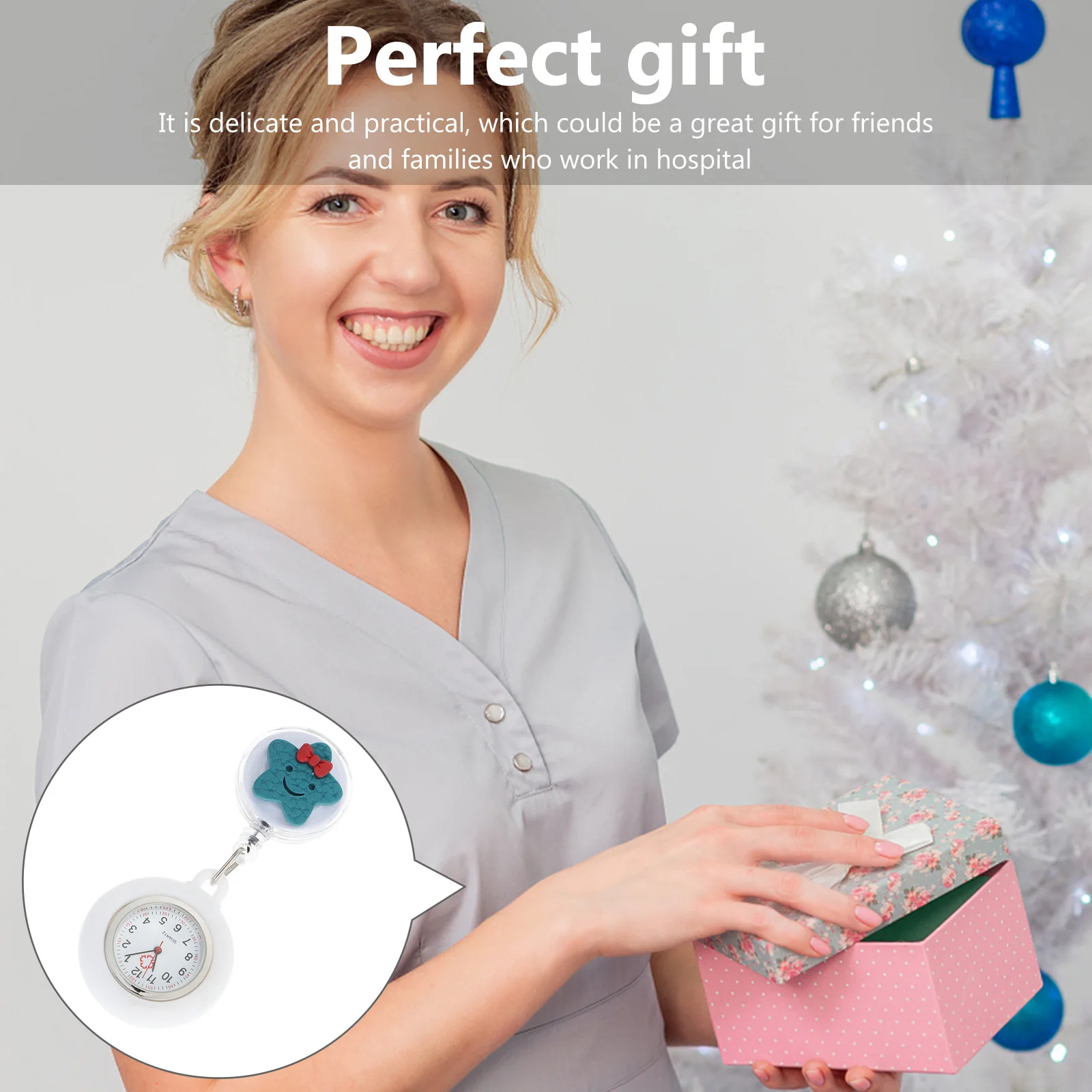 ساعة جيب بمشبك على شكل نجمة كرتونية للممرضات، ساعة كوارتز محمولة قابلة للسحب، معلقة #4