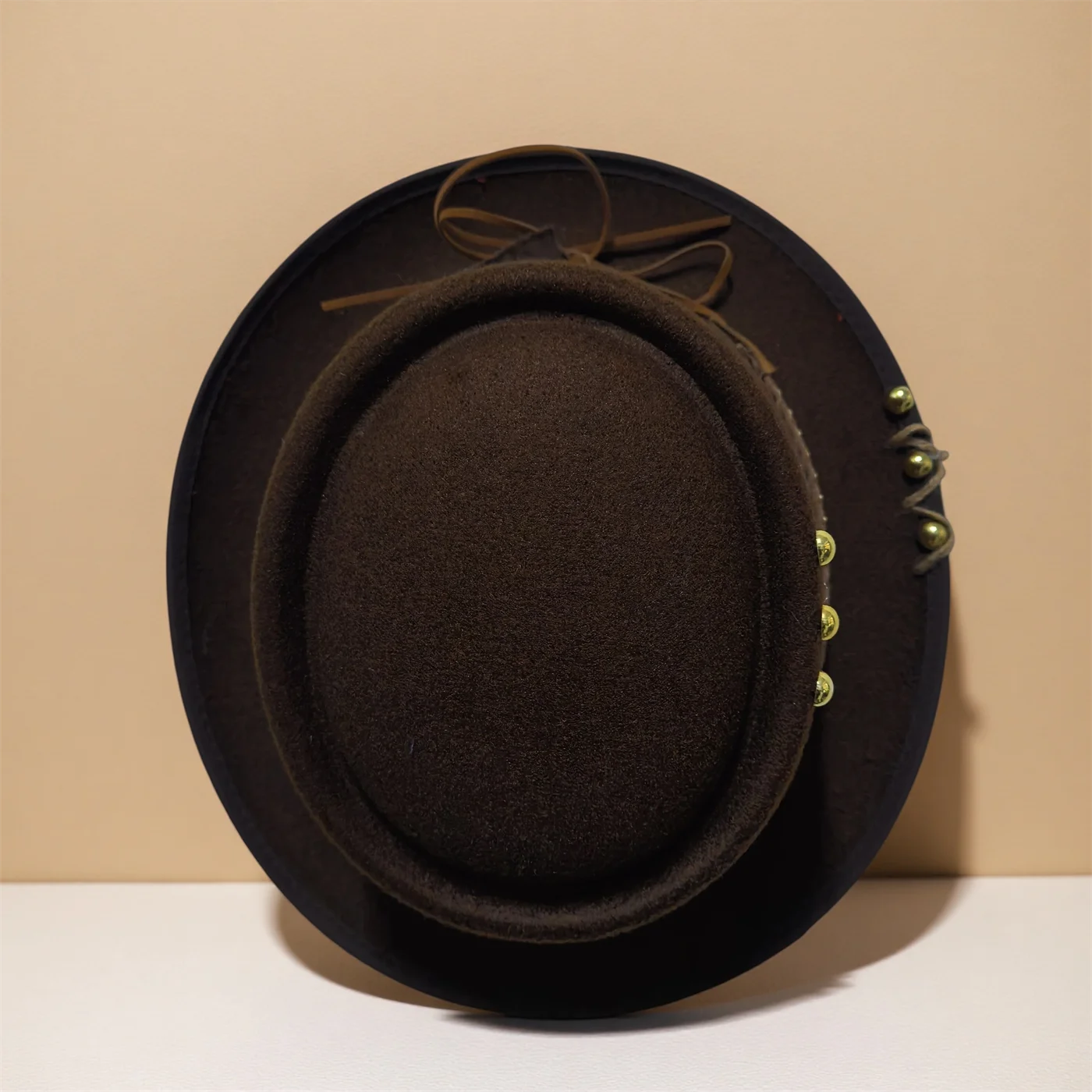 Women Men Flat Pork Pie Hat Handmade Leather Fedora Hat Trilby Fascinator Hat Pop Church Hat Can Adjusted Size