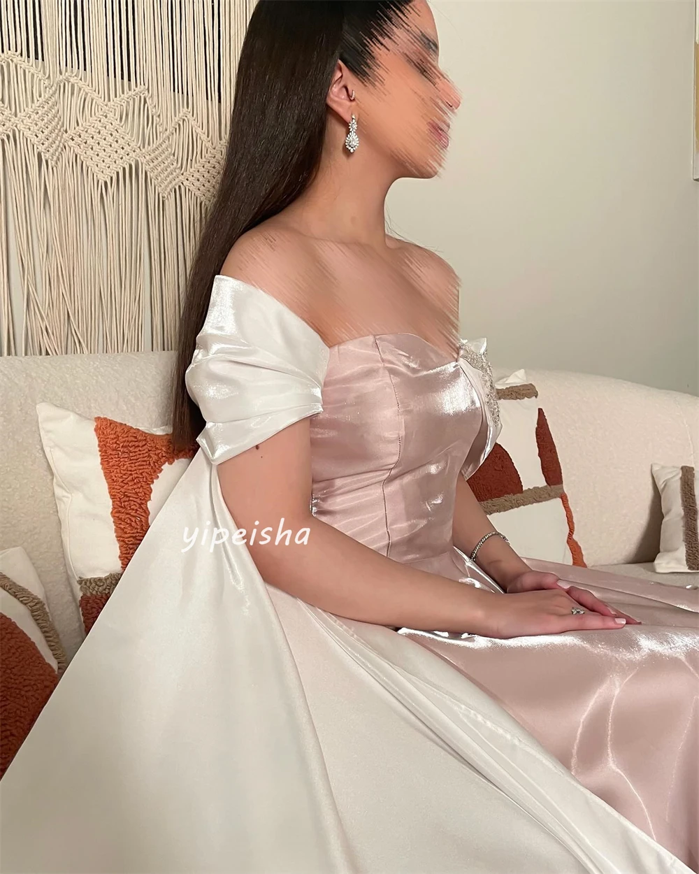 Prom Dress Avond Satijn Lovertjes Kralen Ruches Valentijnsdag A-Line Off-The-Shoulder Op Maat Gemaakte Gelegenheidsjurk Lange Jurken