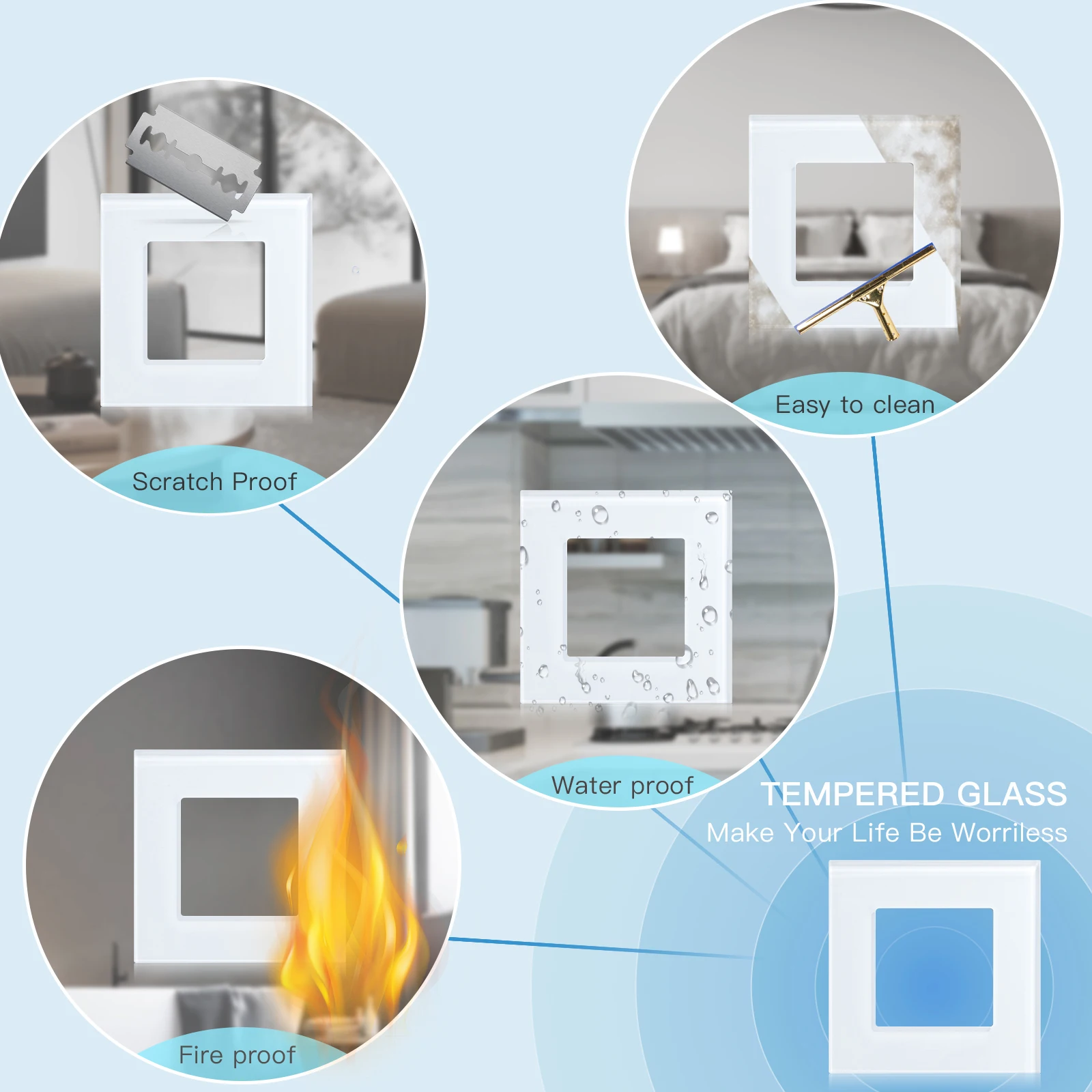 BSEED EU Wall Sockets Five Power Outlets USB Type-C Charge Port Glass Frame Sockets Wall Sockets Kids Protection 16A