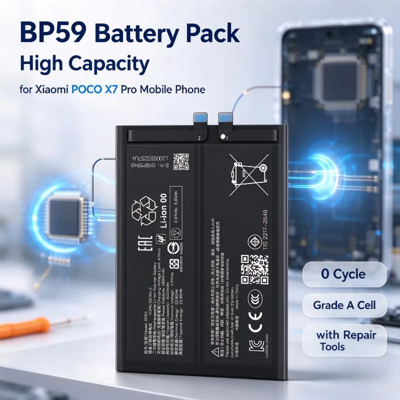 BP59 High Capacity Replacement Battery for Xiaomi POCO X7 Pro Mobile Phone, 0 Cycle Grade A Cell with Repair Tools