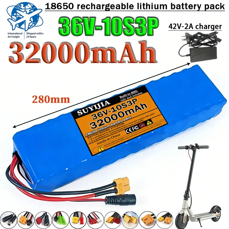 

36V10S3P 32000mAh 18650 rechargeable lithium battery with built-in BMS protection board suitable for scooter DIY energy storage