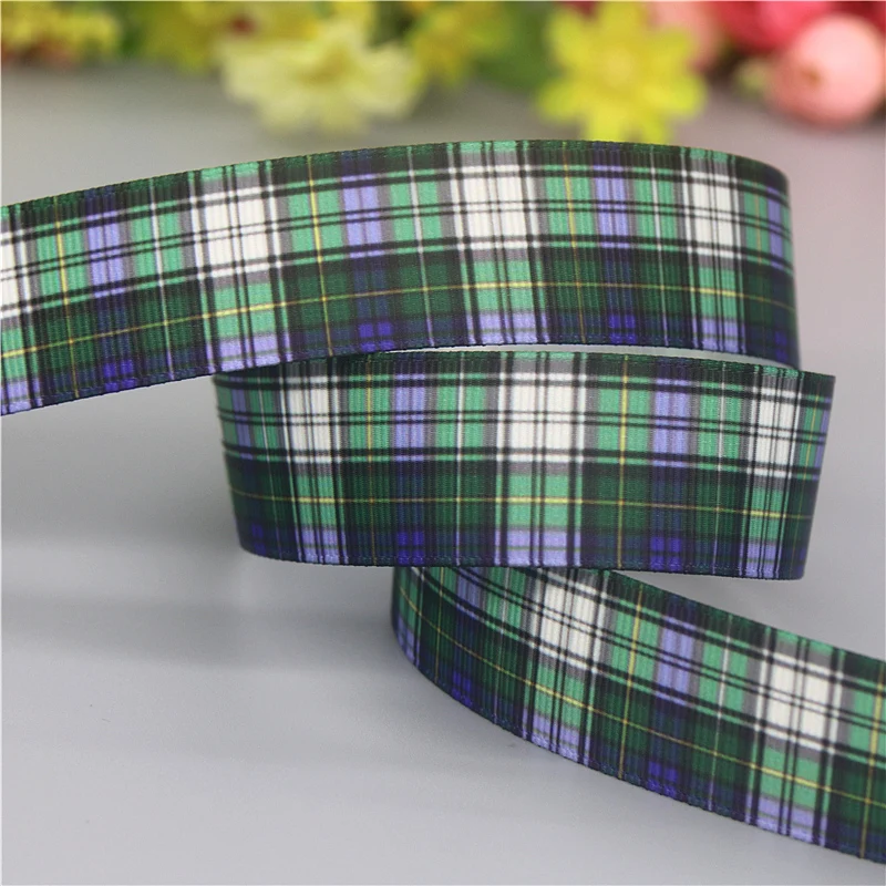 DHK 7/8\'\' 5yards Plaid Grid Printed Grosgrain Ribbon Accessories Material Headwear Decoration DIY Sewing Craft E2093