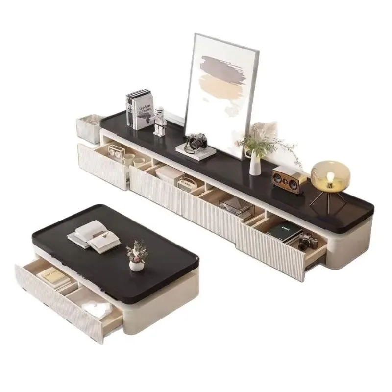Italian Luxury Modern Marble TV Cabinet Coffee Table Set Smart Portable Furniture For Living Room Bedroom Italian Luxury Portab