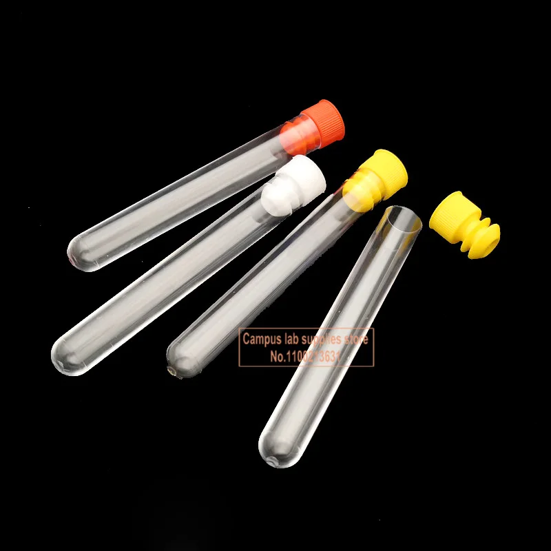 20pcs/50pcs Clear Plastic Test Tubes with Color Plugs Diameter 12/13/15/16mm PS Benzene-penetrating Test Tube