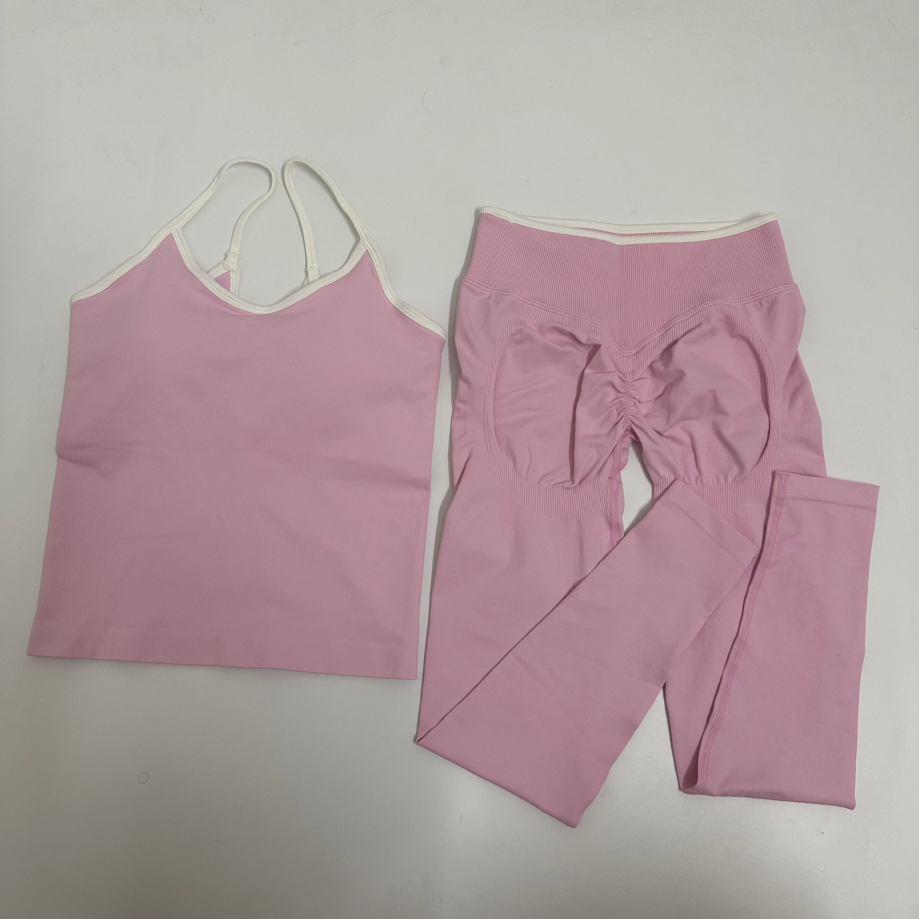 Conjunto de leggings de yoga para mujer, top sin espalda, cintura alta, conjunto de gimnasio, ropa de fitness, conjunto de yoga de 2 piezas