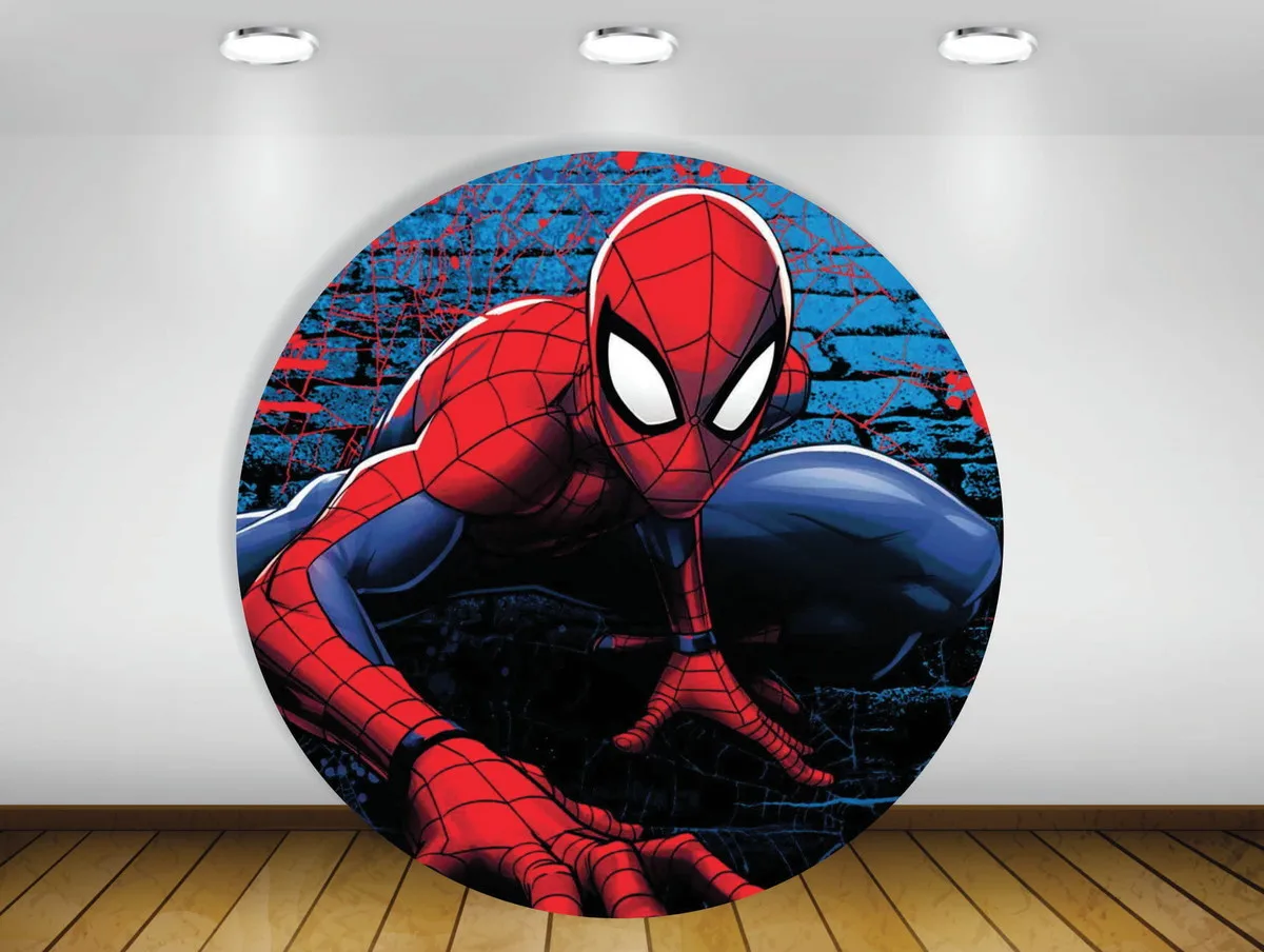 Party Backdrops Custom Background Marvel Superhero Round Shape Spiderman Birthday Photozone Children\'s Decoration Decorations