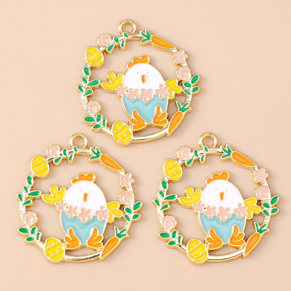 Leslie 10 Stück Niedliche Blumen-Ostereier-Anhänger, Emaillierte Osterhasen für Halsketten, Ohrringe, DIY-Schmuckzubehör – Detail 4
