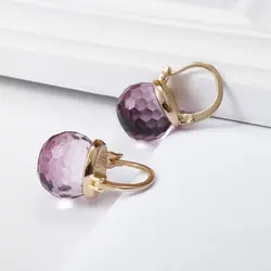 Vintage Amethyst Ball Sweet Earrings Charm Women Trend Gold Color Earrings Ladies Wedding Engagement Dinner Party Jewelry Gifts