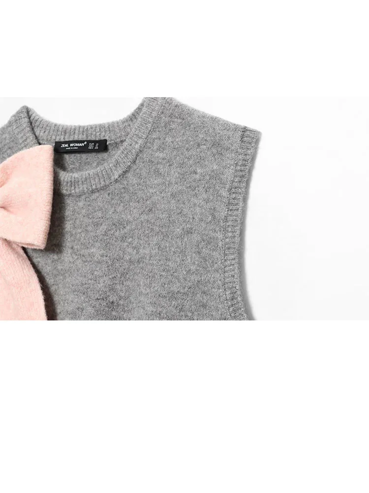 Atasan Rajut Tanpa Lengan HH Bow Trim Camisole untuk Wanita, Musim Semi Musim Panas, Ringan, Meniruskan, Manis, Rajutan, Tank Chic, Lapisan Dasar