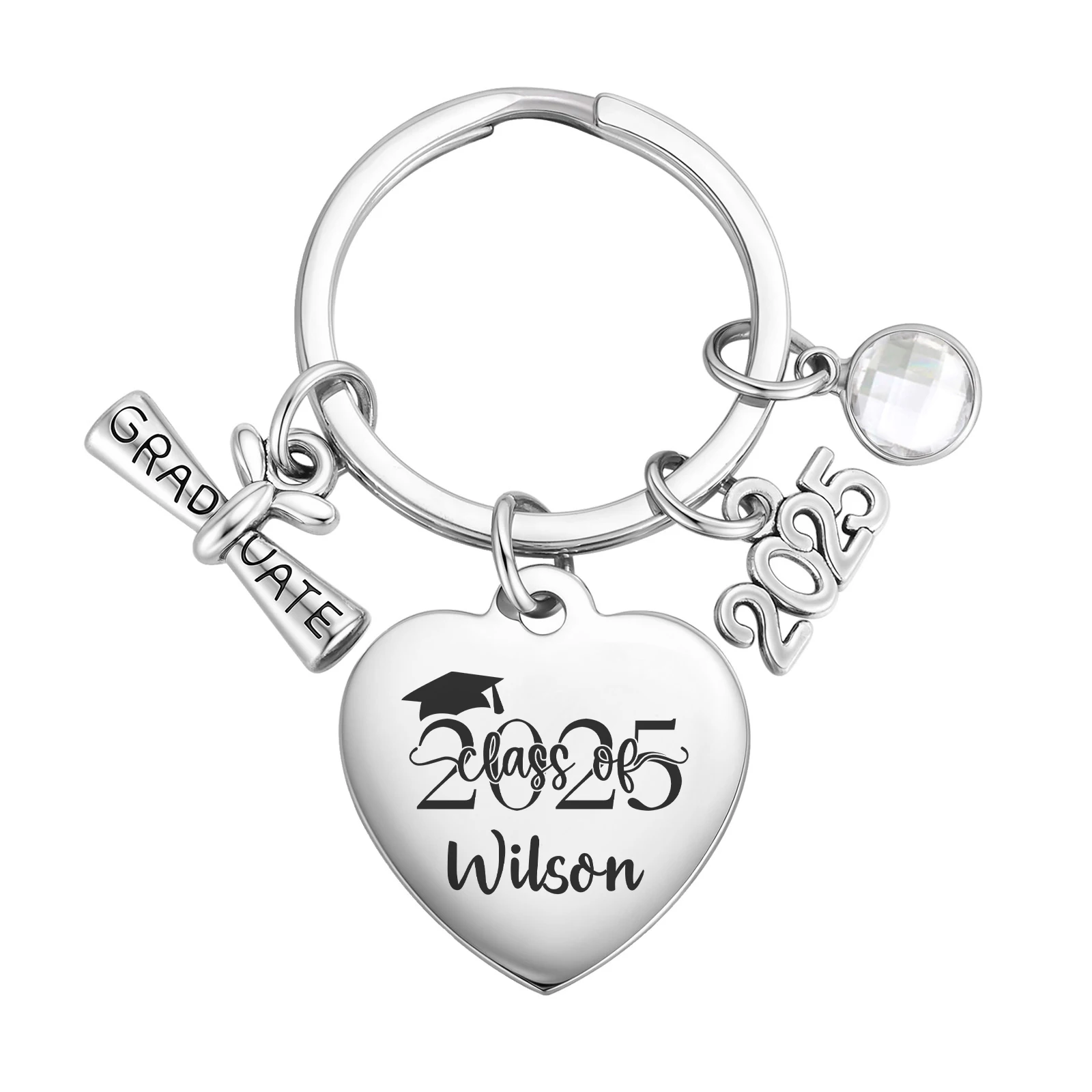 

Vnox Free Customize Keychain, 2025 Graduation Season Stainless Steel Key Chain, Personalized Gifts for Son Daughter Classmate