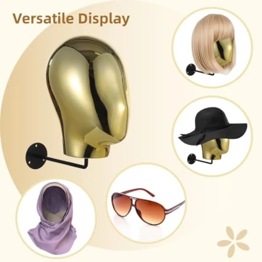 ขาตั้งวิกผมติดผนังแบบหรูหรา สีทองโครเมียม สำหรับโชว์หมวก เครื่องประดับศีรษะ แว่นตา ดีไซน์สวยงามและใช้งานได้จริง