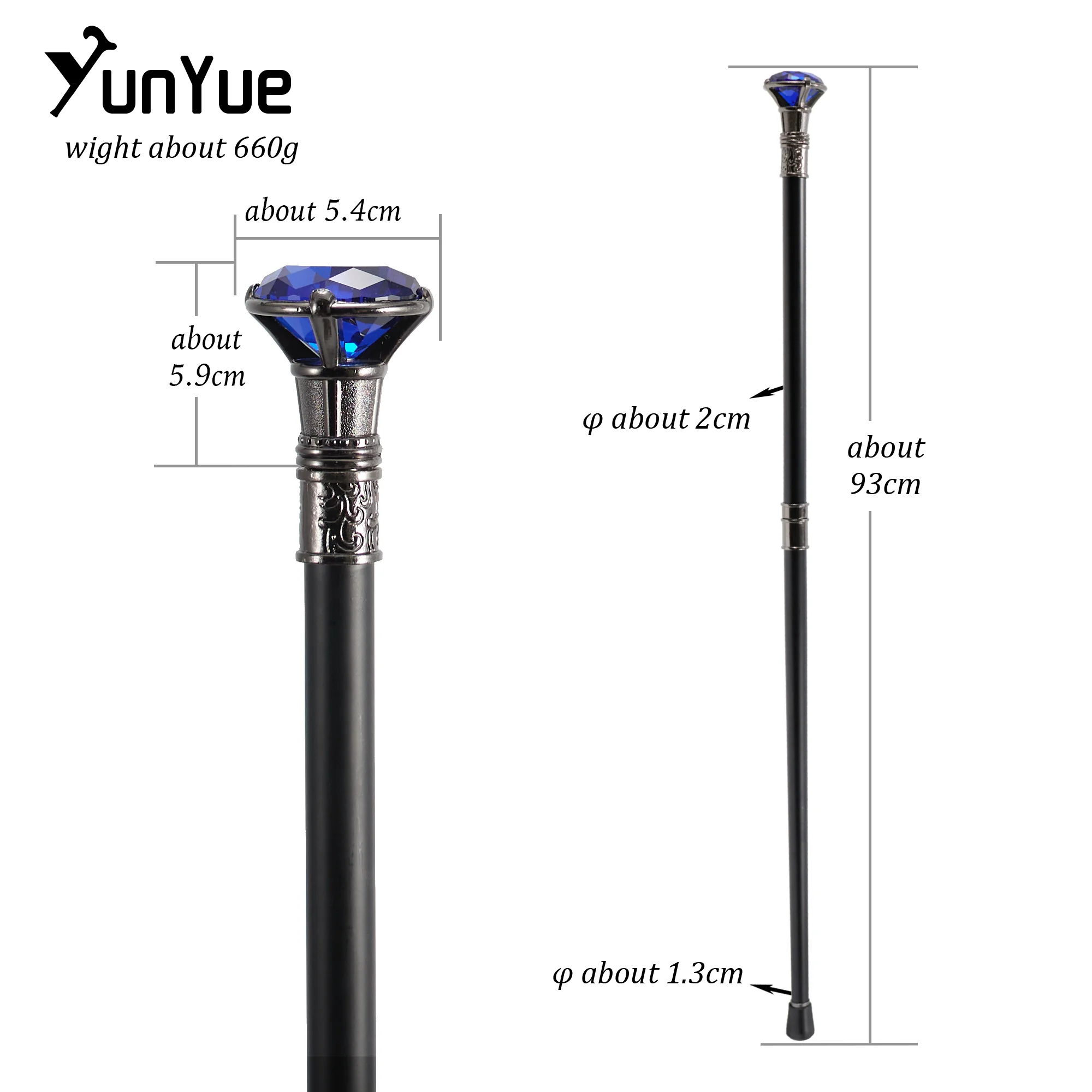 الشظية الأزرق الماس نوع عصا المشي شهم أنيقة أزياء الفن الزخرفية عصا للمشي سيدة خمر حزب تأثيري الصولجان