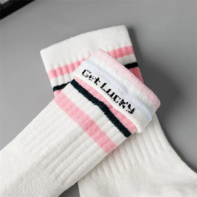 Japanese Harajuku socks Street hip hop skateboard striped mid-tube socks solid color breathable cotton socks 1 pair