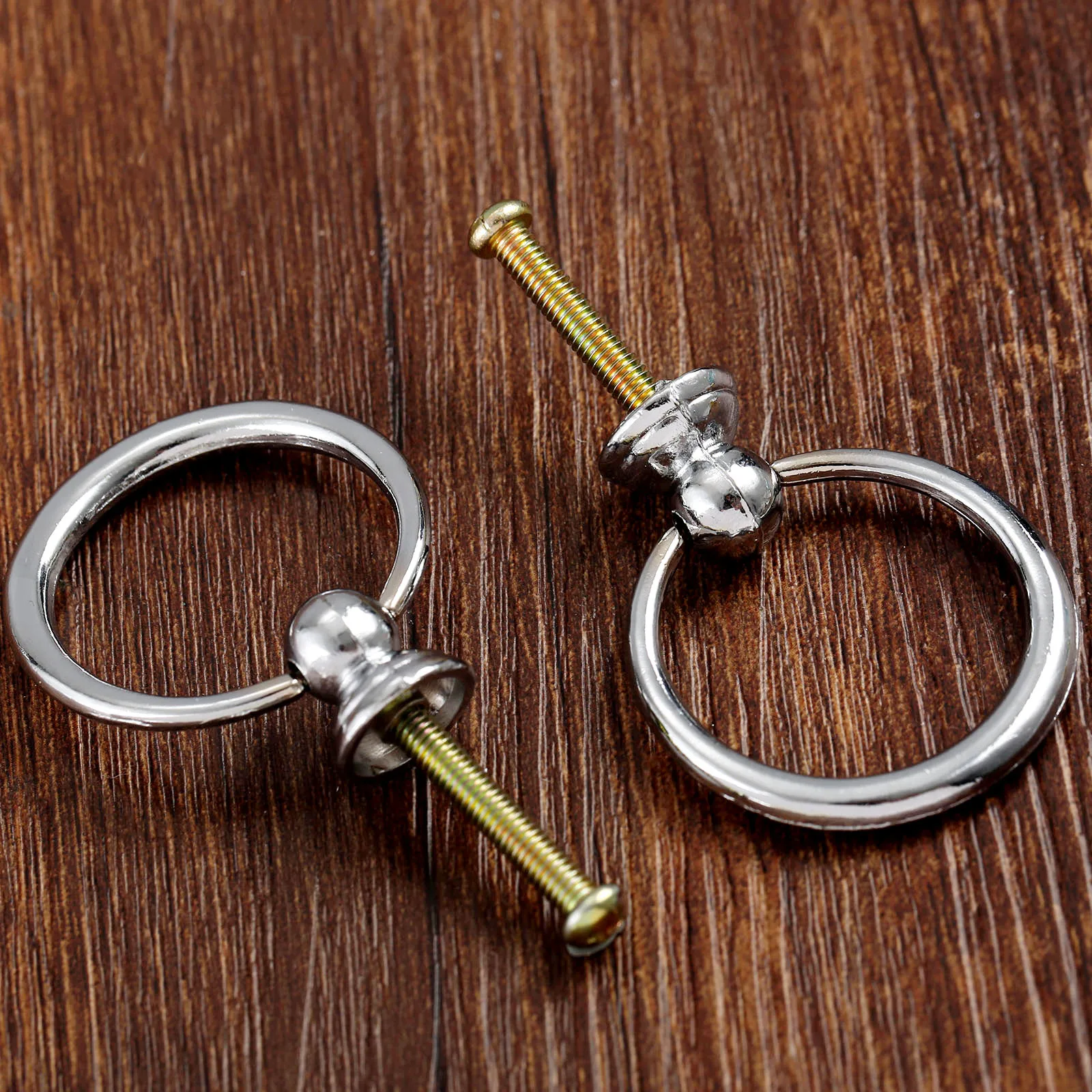 2PCS Ring Single Hole Zinc Alloy Pull Handles With Screws For Cupboard Closet Drawer Bookcase Wardrobe Easy To Install Golden