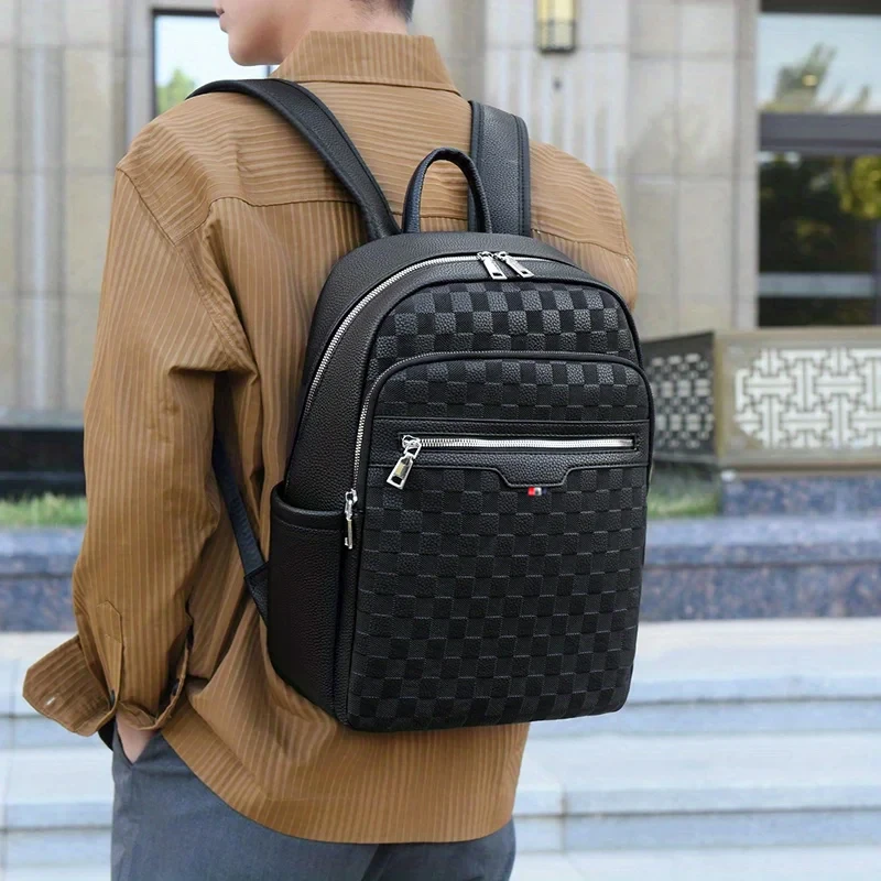 1 pc Daily Casual Male PU Wear-resistant Backpack Multi Pockets Large Capacity Men\'s Backpack For Commute Outings Business