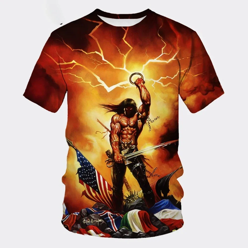 3D-gedrucktes, schnell trocknendes, atmungsaktives Herren-Sport-T-Shirt der Rock- und Hip-Hop-Band MANOWAR im lässigen, familienfreundlichen Sommerstil – Detail 9