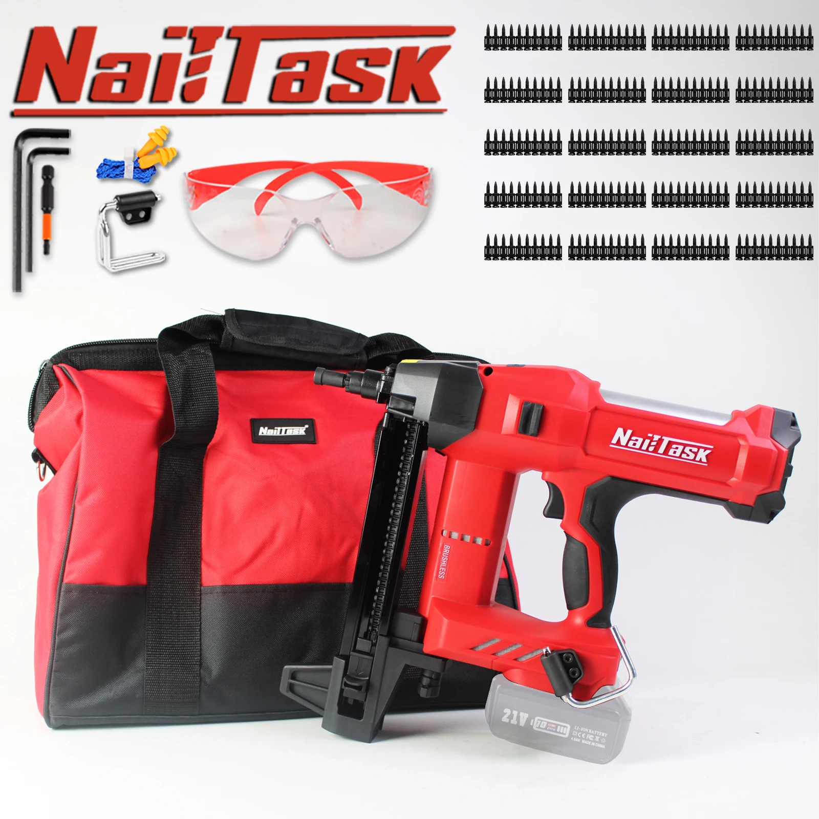 NailTask 20V Cordless Concrete Nailer with 1000pcs 22mm Nails Compatible with Makita Battery (Without Battery) for Steel Metal