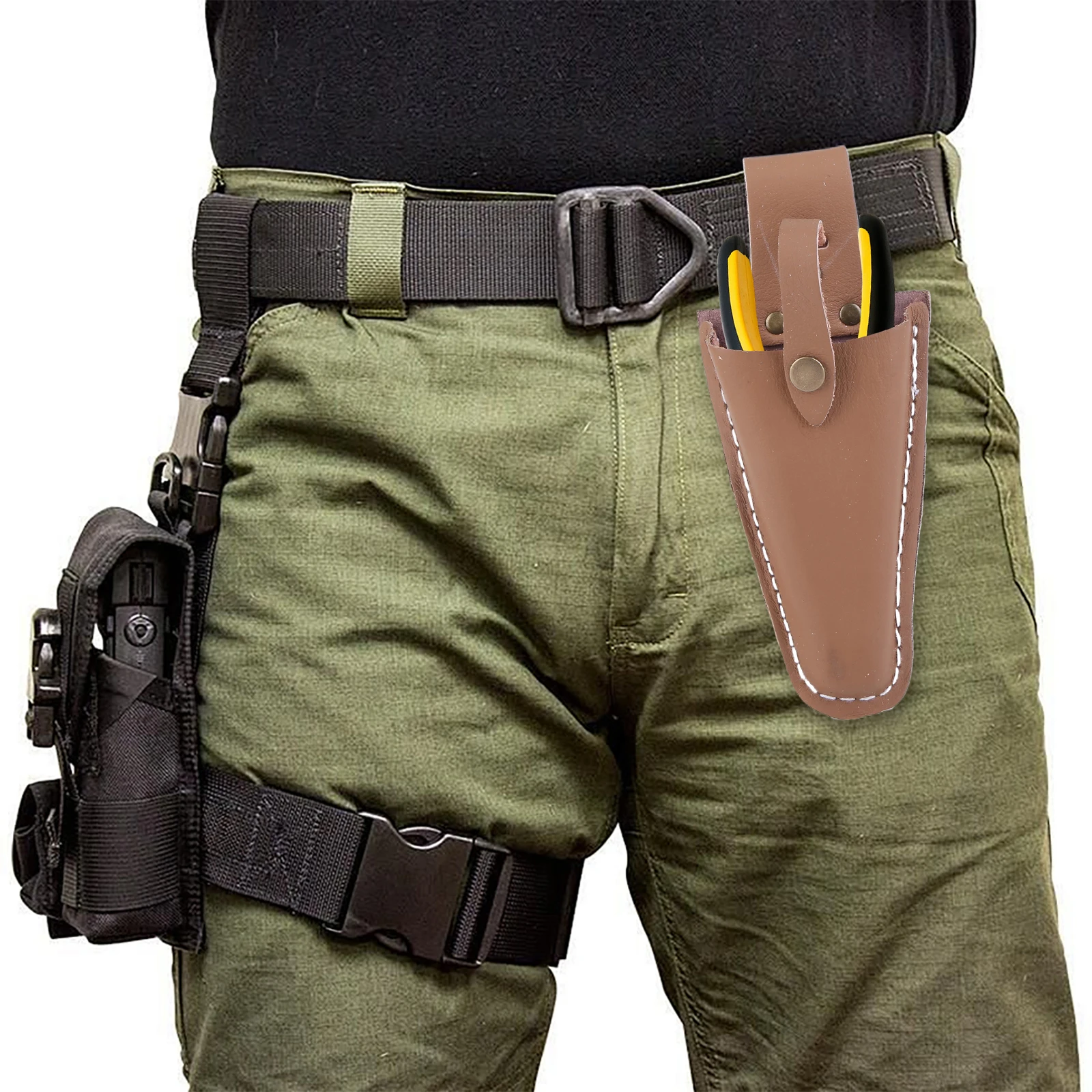 Pruning Scissors Leather Tool Bag with Buckle Electrician Waist Holder Stitching Leather Shears Cover for Pliers Pruning Shears