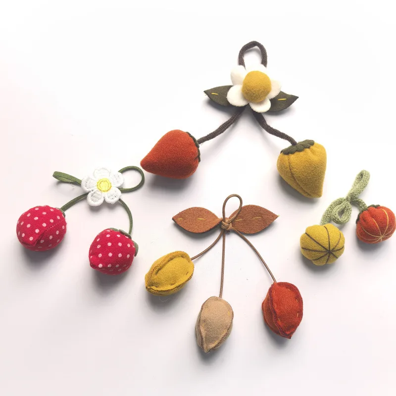 5Pcs Artificial Cloth Strawberry Walnut Pumpkin Peach Bow Ribbon Bownot DIY Handmade Bag Hairpin Brooch Clothing Accessories