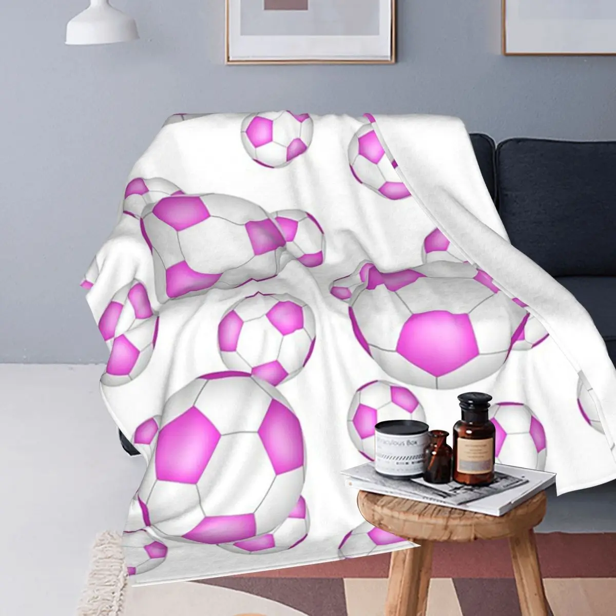 Pink And White Soccer Balls Blanket Soft Warm Flannel Throw Blanket Cover for Bed Living room Picnic Travel Home Sofa