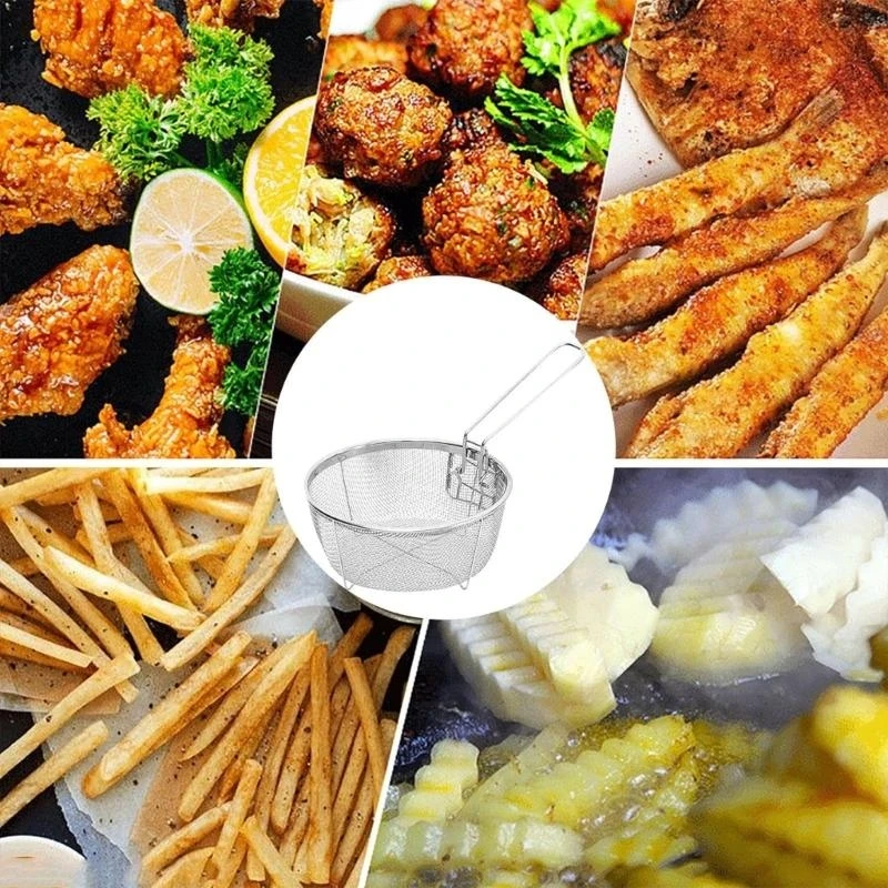 96GF Strainers Basket Stainless Steel Texture Deep Cooking Tool for Frieds Fish