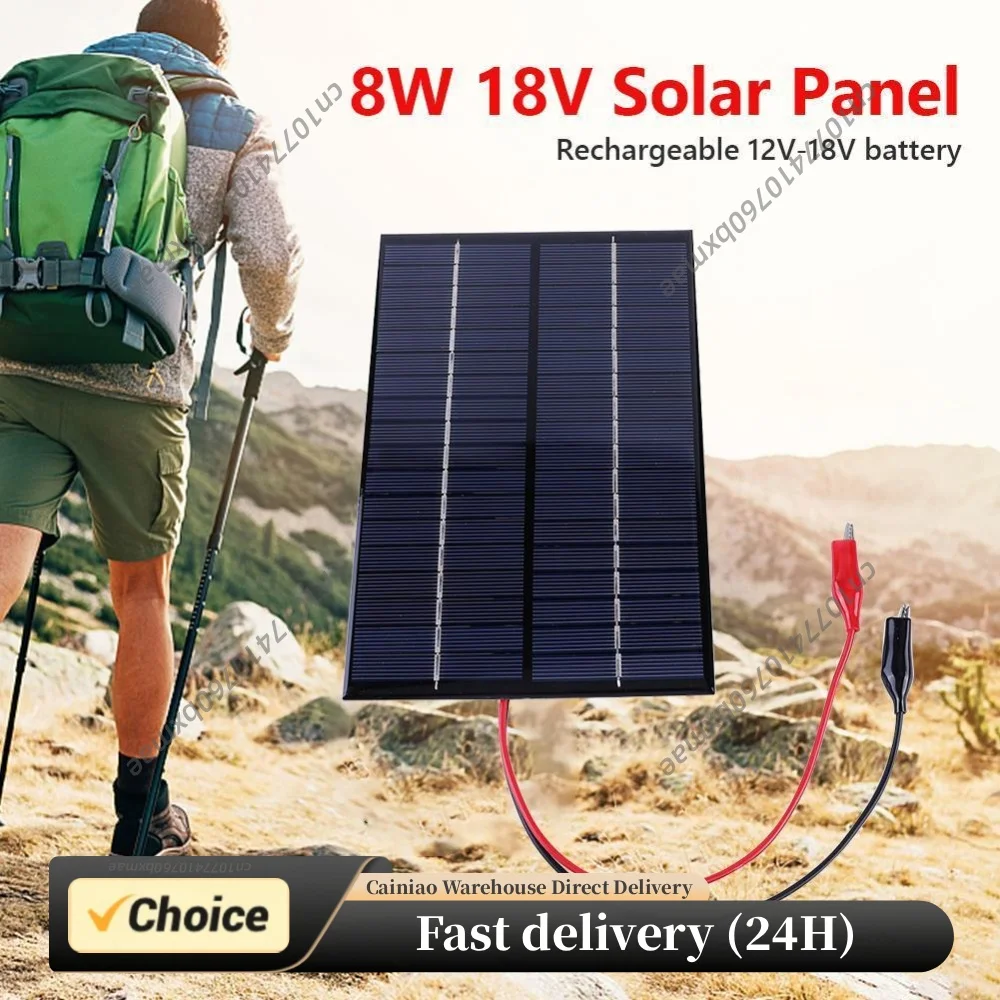 8W 18V Solar Cell Waterproof Mini Small Solar Panel Module Solar Battery Charger for Outdoor Camping for 12-18V Battery Charging