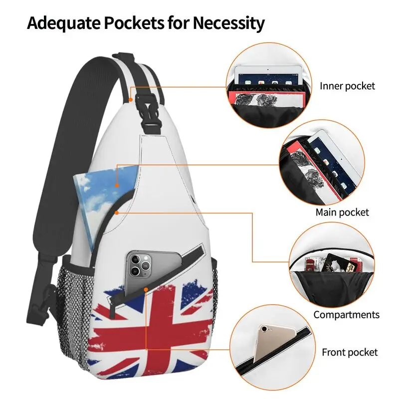 Mochila cruzada de hombro con bandera del Reino Unido para hombre, bolso de pecho personalizado de Union Jack, mochila de viaje