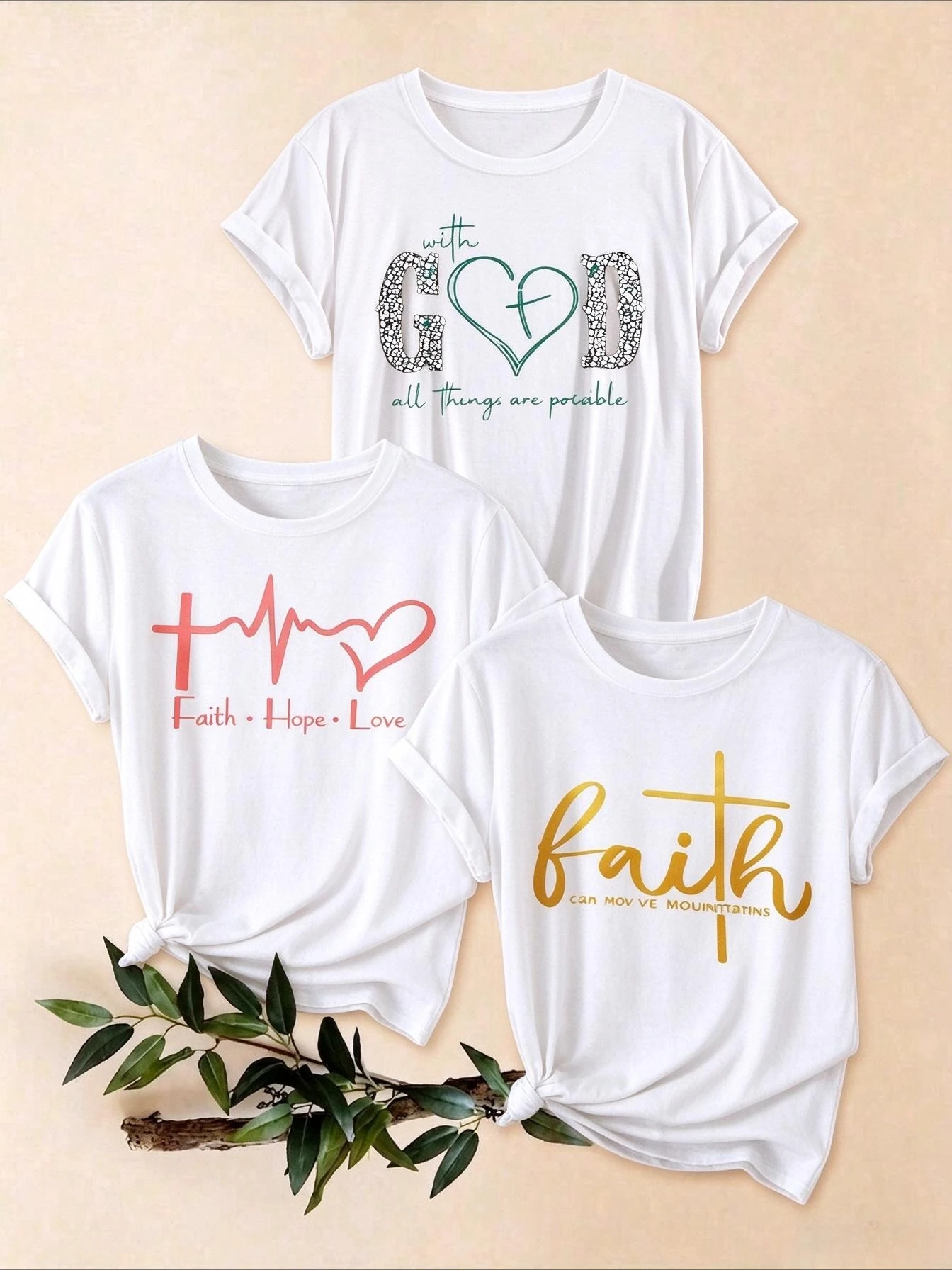 3 Piece Christian Shirts for Women Faith Hope Love Graphic T-Shirt Bible Verse Printed Plus Size Tops Cross Everyday Casual Crewneck Tee
