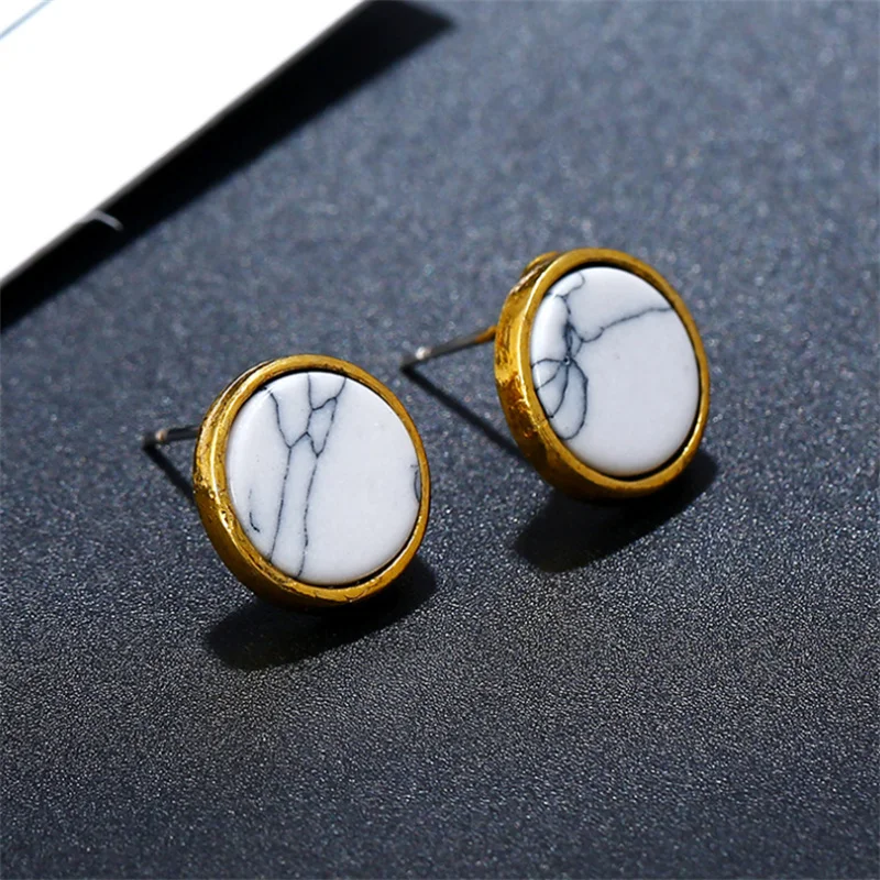 Vintage Geometric Circular Marble Round Pendant Earrings for Women Handmade Fashion Simple Temperament Ear Jewelry Wholesale