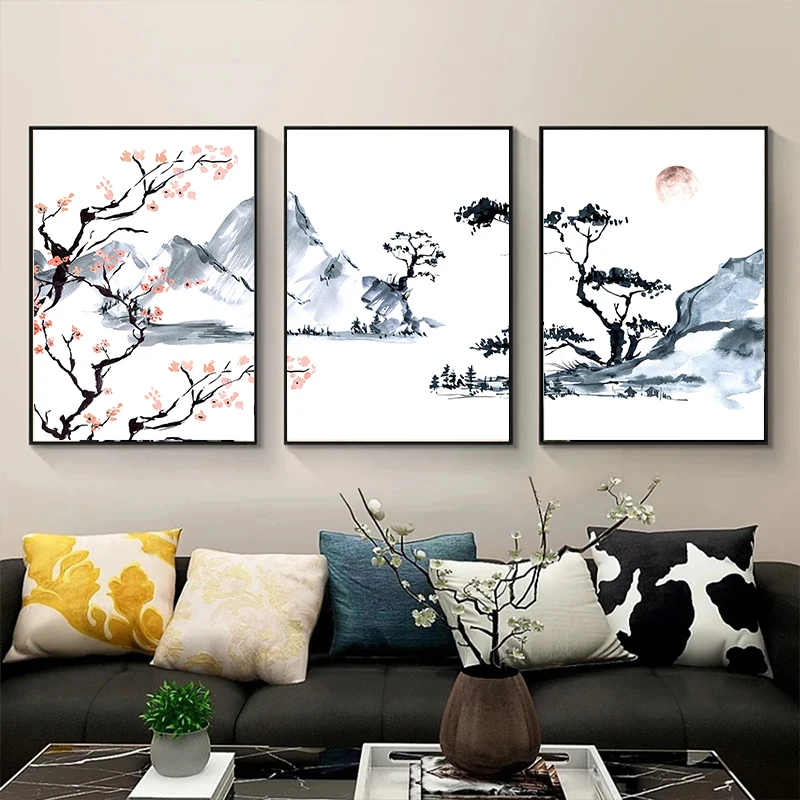Japanese Style Cherry Blossom Tree Canvas Oil Painting Poster Prints Modern Simple Ink Wall Art Home Bedroom Living Room Decor