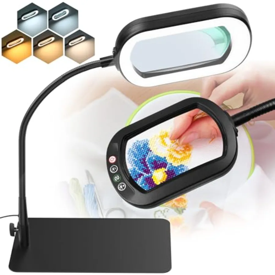 

10X Magnifying Glass with Light and Stand LED Magnifier with Light Hands Free Lighted Magnifying Desk Lamp Dimmable for Close W