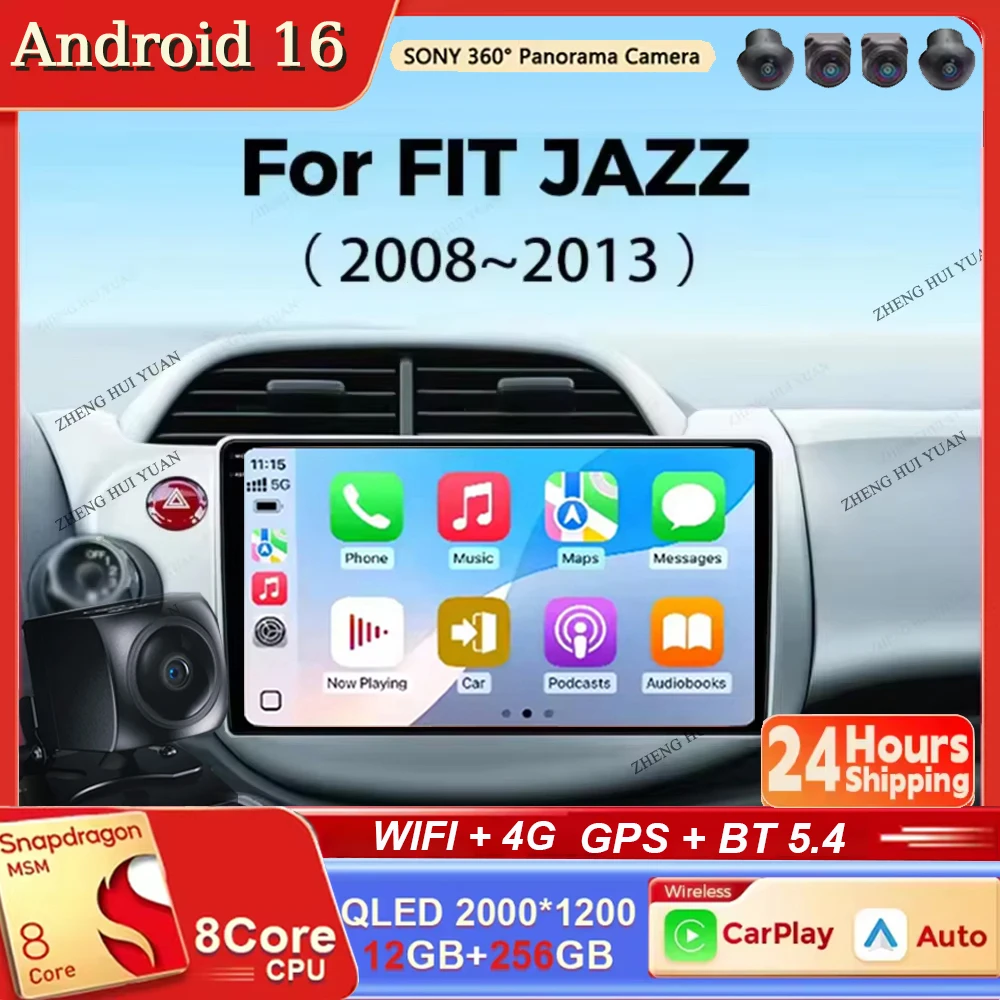 

Для HONDA FIT JAZZ 2008-2013 Android 16 Carplay&Auto Автомагнитола Навигация Мультимедийный Стереоплеер BT QLED