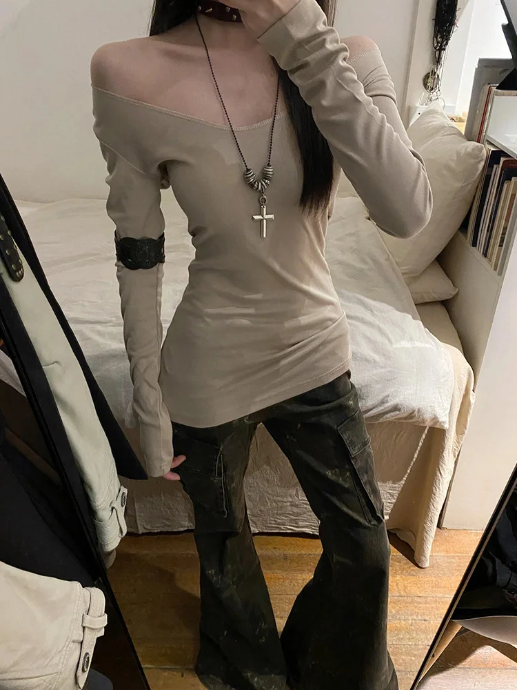 เสื้อยืดแขนยาวลายปักครอสติช ดีไซน์เก๋ ทรงเข้ารูป สีสันสดใส แฟชั่นสำหรับผู้หญิงช่วงต้นฤดูใบไม้ร่วง