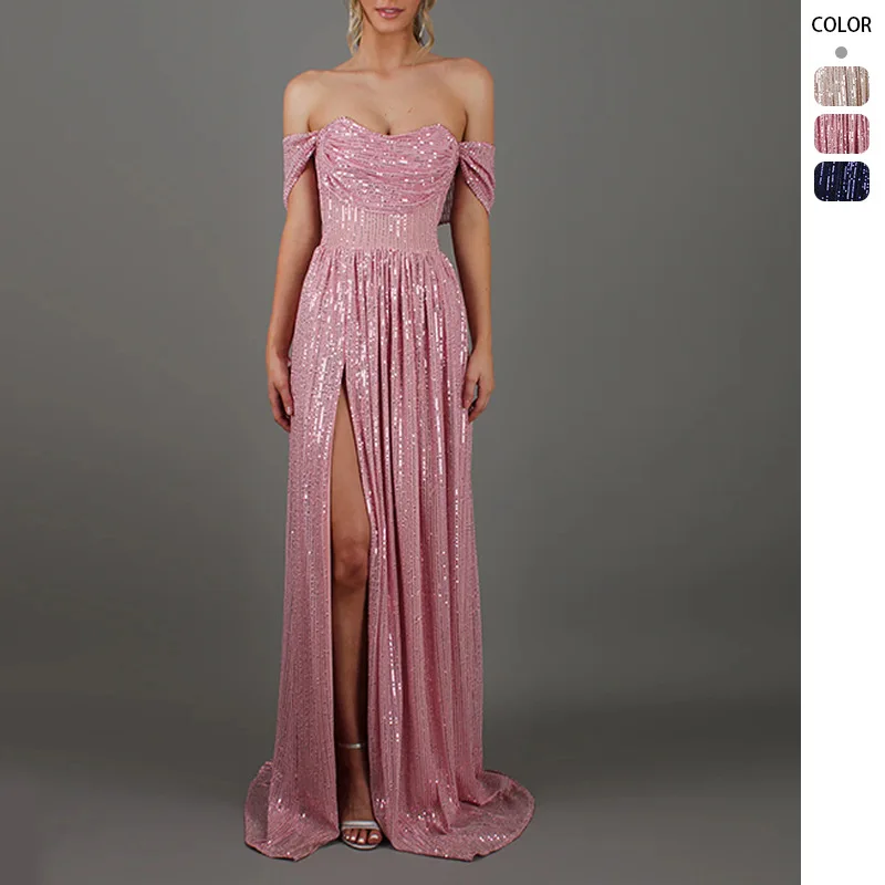 2026 Party Dress - Ins Sequin Big Hem Strapless Sexy Fashion Slit Dress