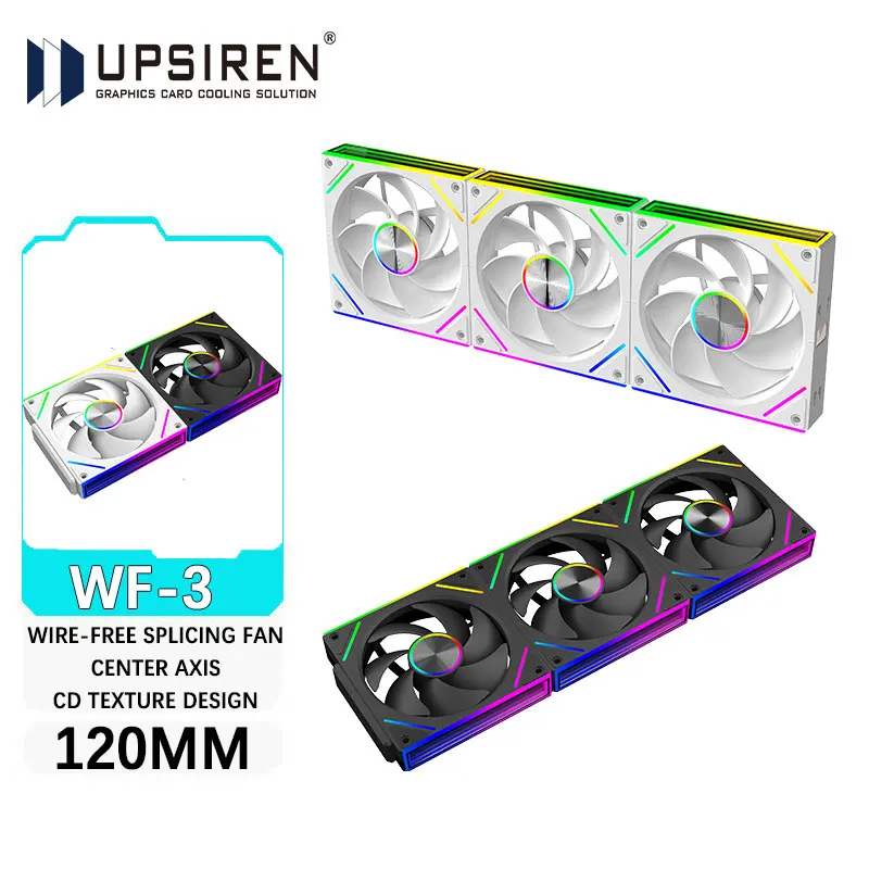 

UPSIREN WF-3 120 мм, корпус без проводов, вентилятор, синхронизация света материнской платы, 4 контакта, ШИМ, текстура центральной оси, дизайн компакт-диска, 12 см