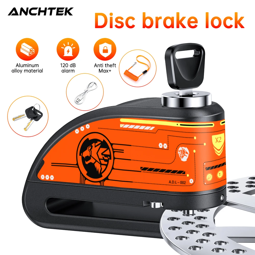 Anchtek Motorcycle Burglar Alarm Lock Waterproof Bicycle Alarm 120db Warning Security Lock Moto Disc Brake Padlock Accessories