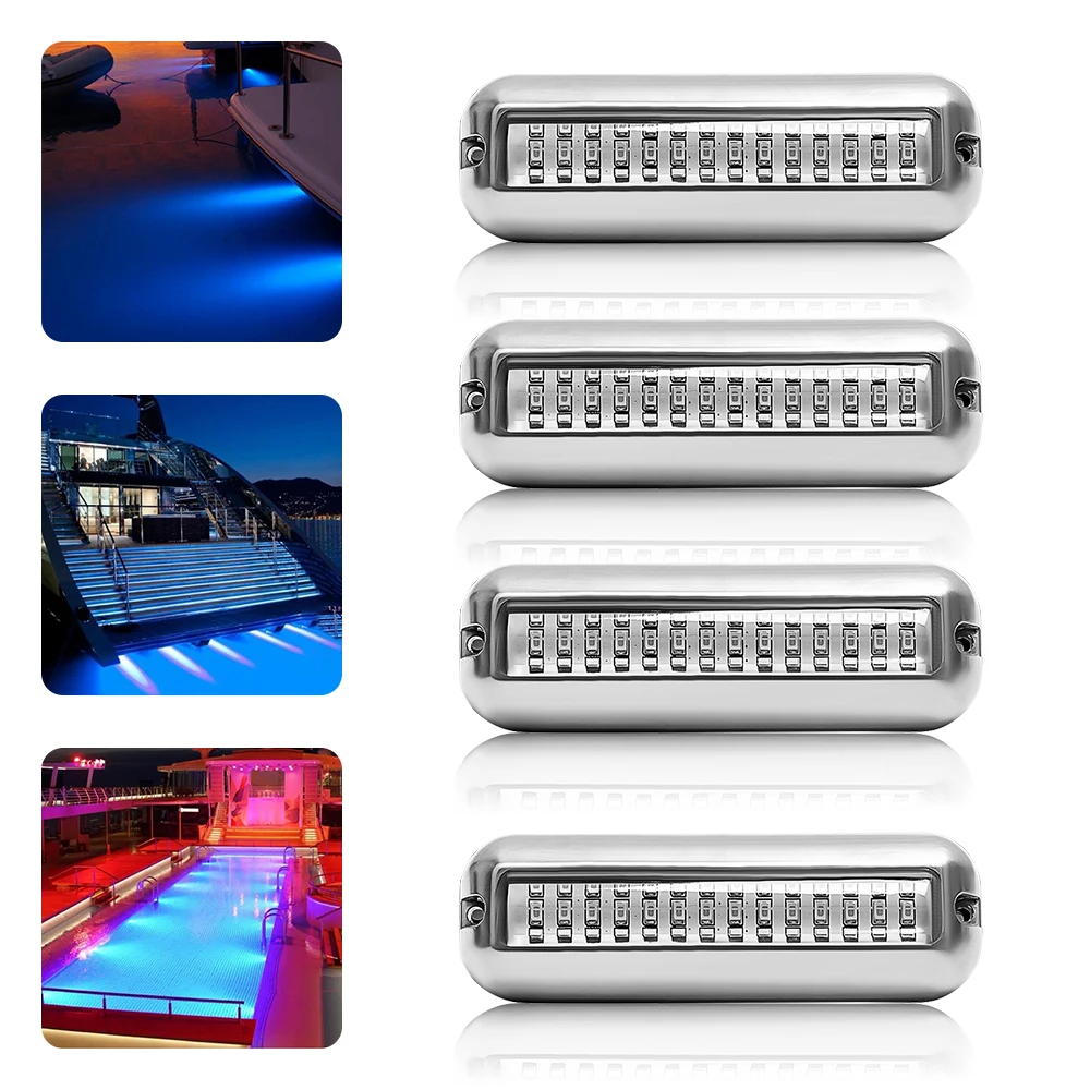 42 LED Waterproof Marine Boat LED Light Stainless Steel Underwater Pontoon Transom Lamp Yacht Cabin Deck Tail Lights Accessories