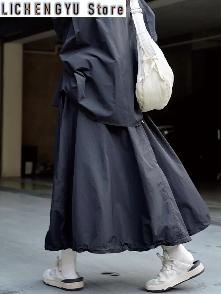 High Elastic Waist Loose Fit Khaki Drawstring Casual Half-body Skirt Women Fashion Tide New Spring Autumn