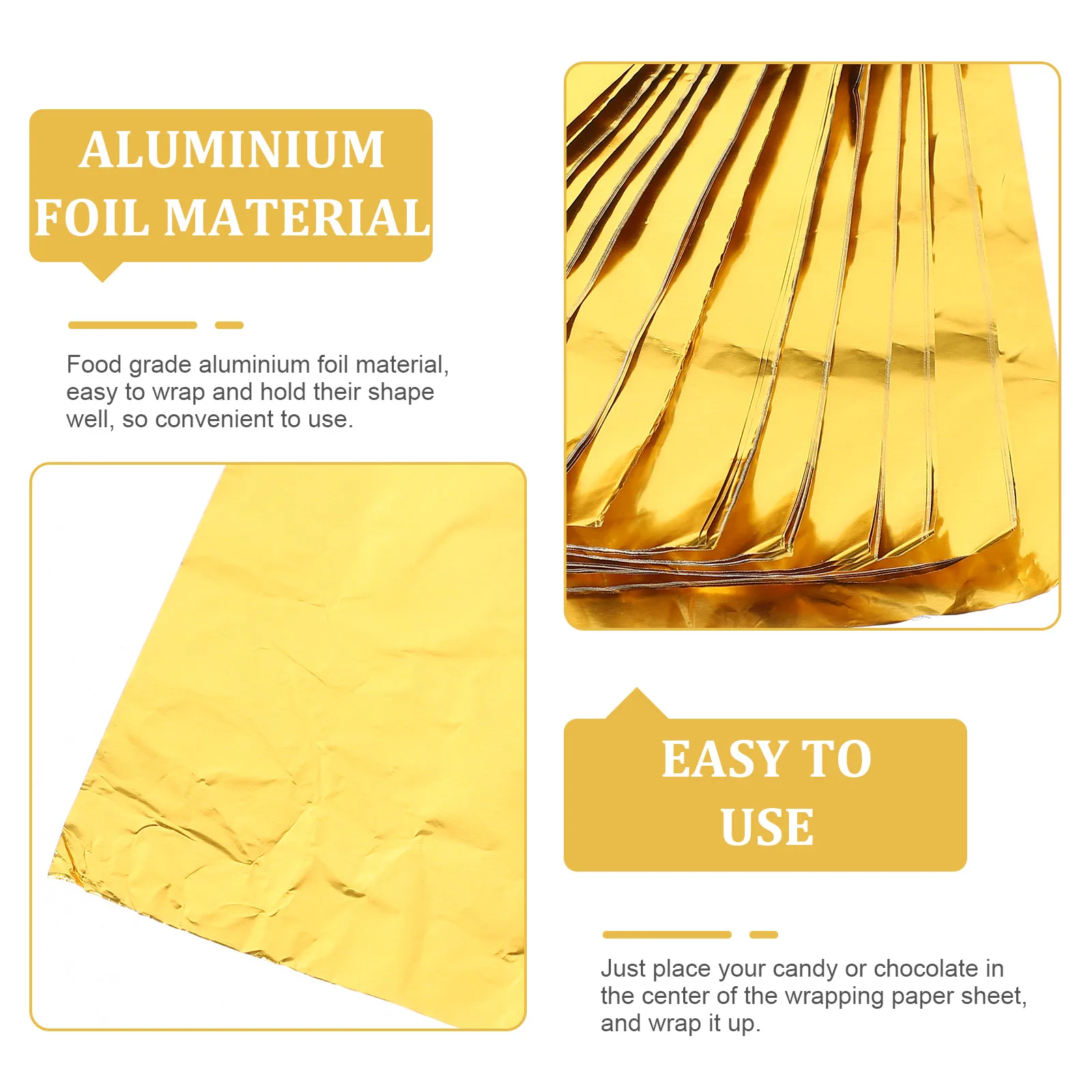 

600pcs Gold Aluminum Foil Wrappers Food Grade Multipurpose Bakery Shop Birthday Party Chocolate Packaging